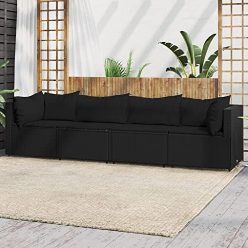 CINDERFUL 4-TLG. Garten-Lounge-Set mit Kissen Schwarz Poly Rattan,Exklusive GartenLounge: Modulares LoungeSet für höchsten Komfort und stilvolle Entspannung im Freien Terrassen Sitzmöbel
