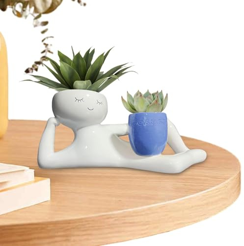 Cactus Garden Flowerpot con drenaje, 31 x 17 x 13 cm Adorable Decorative Resin Pot, compacto suculento, contenedor de flores para interiores al aire libre