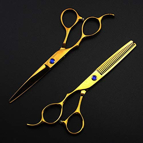 JMURESXD Haarschneideschere, 6 Zoll, professionelle 440c Gold-Haarschere für Linkshänder, zum Schneiden von Haaren, Ausdünnen und Effilierscheren für den Friseur