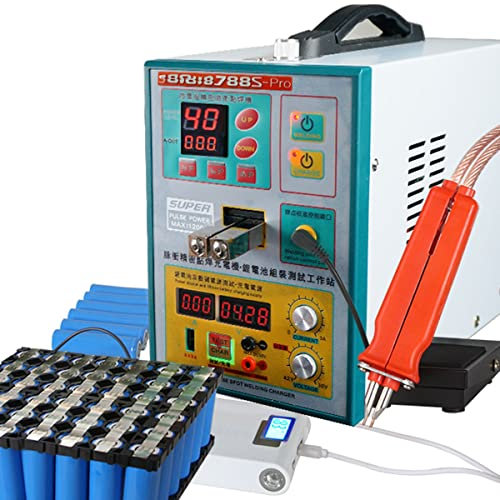 GLJTUO Saldatrice A Punti per Batterie da 3,2 Kw, Saldatrice A Impulsi per 4 File di Batterie al Litio 18650 14500, con Sistema di Raffreddamento E Funzione di Test di Carica,