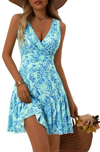 FENSACE Mediterranean Dresses for Women Slimming Vacation Outfits | Sexy V Neck, Mini Dresses, Flattering Hawaiian, Beach Outfits For Women