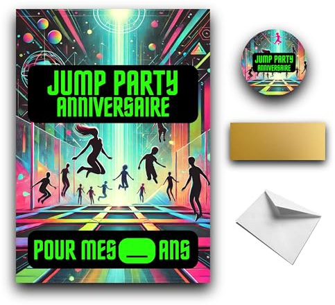 RXLITE Premium Trampolin Kreativset Komplettset mit Karte, Rubbelaufkleber, Umschlägen, Neon Design und Personalisierung für Sportparty Geburtstag lustig verspielt und unvergesslich