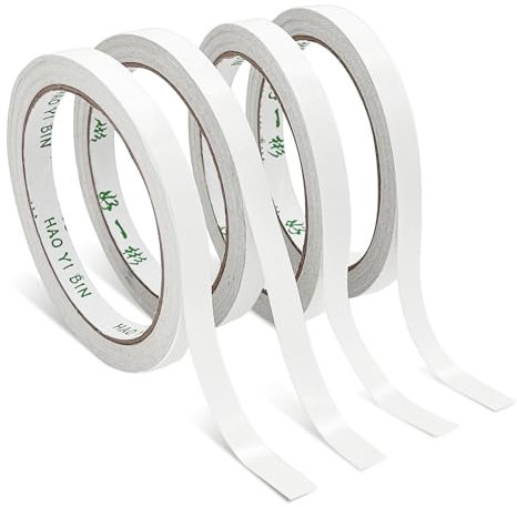 FENGZIZH 4 Rolls Double Sided Tape - Strong Adhesive Sticky Tapes for DIY Crafts, Gift Wrapping, Photos & Documents - Easy to Use Glue Tape - 10mm Wide, 16m Long