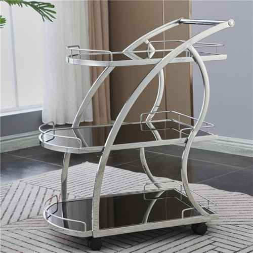 HUIBBGO Carrello Bar a 3 Livelli con Ruote e portabottiglie per Cucina, Soggiorno e Sala da Pranzo, Carrello da Portata per Interni ed Esterni, con Ruote, Oro e Argento/Nero, Taglia Unica
