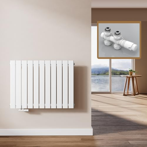 EMKE Design Heizkörper Flach mit Multiblock 630x850 mm Horizontal Flachheizkörper mit Seitenanschluss, Einlagig Weiß Paneelheizkörper Wandheizkörper für Bad, Schlafzimmer & Wohnzimmer, 603W
