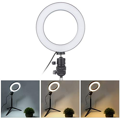 SUNGOOYUE LED Selfie Ring Light Fülllicht mit Desktop -Stativ für Porträtfotografie Schönheit Make -up Video Live Streaming, USB Angetriebene Dimmbare Ringfüllung Licht für Laptop PC Kamera,