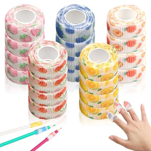 20 Rolle Selbstklebender Verband, Selbsthaftende Bandage 2.5cm x 4m, Elastische Fixierbinde Haftbandage Kohäsiver, Klebeverband für Stretch Sportler Gelenk Finger (5 Farben Früchte-Serie) (farbig 1)