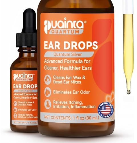 PUAINTA Dog Ear Cleaner, Natural Dog Ear Drops and Infection Treatment, Quantum Silver Dog Ear Cleaning Solution for Itching, Irritation & Wax Build-Up,1oz