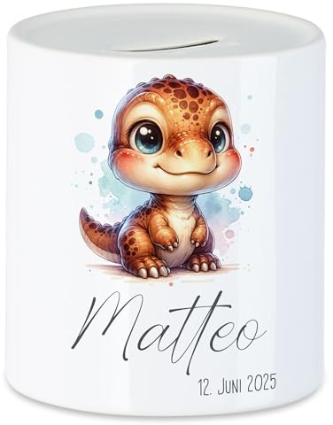 Spardose Kinder mit Namen Personalisiert, Tiermotiv Waschbär Geschenk für Junge & Mädchen Geburtstag, Weihnachten, Geburt und Taufe - Sparschwein Geldgeschenk und Wunscherfüller