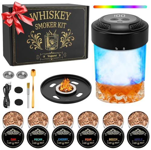 Yogaret Electric Whiskey Smoker Kit Rechargeable Whisky Smoker Kit with 6 Wood Chips,Cocktail Accessories No Butane Needed,Whiskey Gift Sets for Men Christmas Gifts for Dad Husband