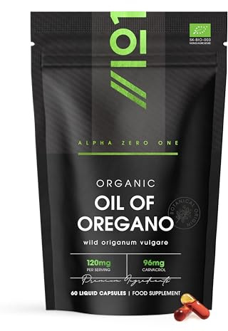 Organic Oregano Oil 120mg – 96mg Carvacrol – Cold-Pressed Wild Oil of Oregano – 60 Vegan Capsules - Resealable and Recyclable Pouch by Alpha01