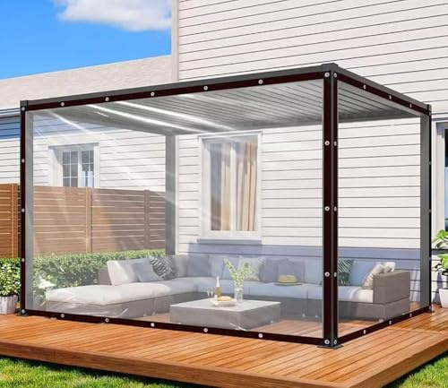 Lona transparente de vinilo para exteriores con ojales, paneles laterales impermeables, lona resistente de plástico para patio, porche, pérgola (3 x 3 m)