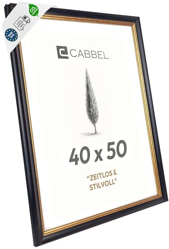 CABBEL Vintage Bilderrahmen Schwarz-Gold 40x50 cm AVI – Barock Antik Fotorahmen mit Ornament-Dekor, dekorativ, klassischer Rahmen für Poster, Fotos, Kunstwerke, edle Wanddeko Wohnzimmer, Büro, Galerie