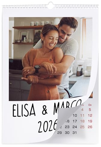 Regalo Original - Calendario 2026 Pared con Espiral - Calendario Personalizado con tus Fotos Favoritas - 29,7 x 42 cm - Diseño Polaroid