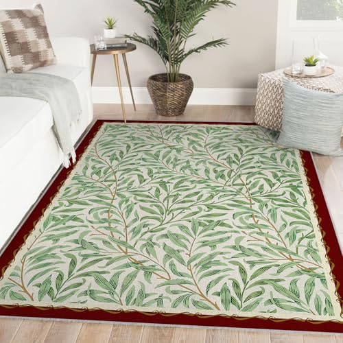 LANDERSION Tappeti botanici classici per verde acquerello Texture foglia di salice Tappeti antiscivolo leggeri per l'arredamento del tappetino da cucina all'ingresso 60x120cm