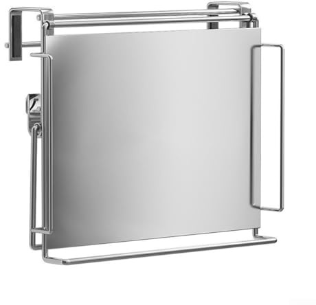 Organizer da cucina pieghevole in acciaio inox con ripiano e ganci per porta dell'armadio, salvaspazio, per pentole, padelle, asciugamani, (argento)