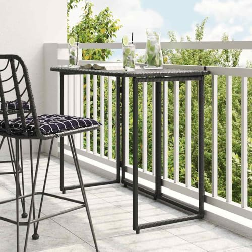 Hoopleep Gartentisch Klappbar Schwarz 90x51x75 cm, Poly Rattan Outdoor Klapptisch, UV-beständig, Wasserfest, Platzsparend für Terrasse, Balkon, Garten
