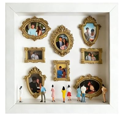 Mini scatola fai da te con sagoma museale, kit cornice per ombre e mini cornici dorate, per celebrare i tuoi ricordi unici con stile, per anniversario, matrimonio, compleanno (bianco, quadrato senza