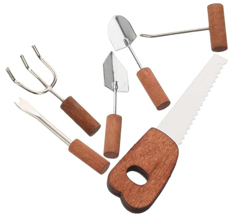 Mikikit 12 Scale, Mini Agricultural Hand Tools with Shovel, Sickle, and Rake, Outdoor Patio Doll Accessories for Dollhouse Garden Scenes