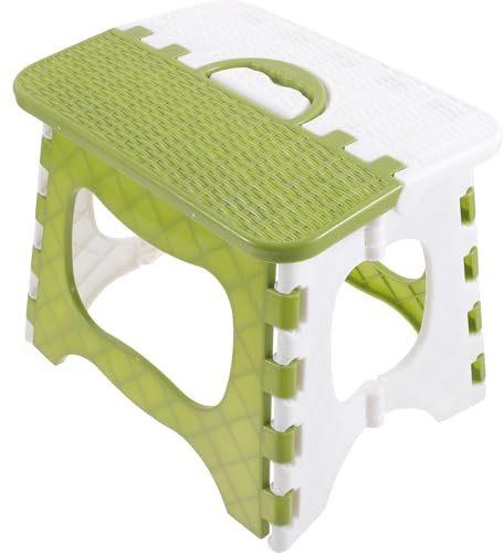 DIYEAH Sgabello Pieghevole Portatile Piccolo in Pp Verde Maniglia, Salvaspazio per Casa, Soggiorno e Cameretta, Facile da Aprire e Pulire
