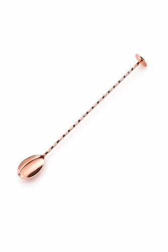 Chefline Long Handle Bar Spoon, Copper Cocktail Mixing Spoon, 27cm Spiral Pattern Metal Spoon for Cocktails and Cold Drinks
