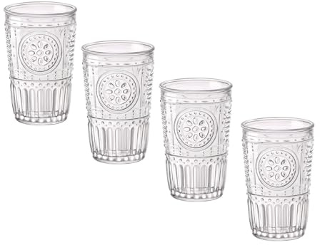 Bormioli Rocco Romantic Water Glass [Set of 4] | 10.25 oz Premium Glass Set for Refreshments, Soda & Beverages | Italian Quality Glassware, Perfect for Dinner Parties, Bars & Restaurants