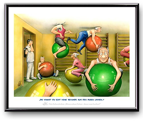 Veit`S Bilder Wandbild Cartoon Beruf Physiotherapie Pezzi-Bälle - Die Kannste echt Keine Sekunde aus den Augen Lassen! (Klein 24x30mit Rahmen)