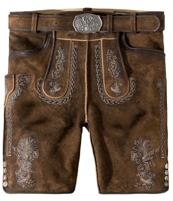 Stockerpoint Herren Lederhose Thomas2 I Größe 42-60 I Bequeme Trachtenhose in edler Hirschoptik inkl. Gürtel I Aus 100% hochwertigem Ziegenleder I Perfekt für Trachten & Festlichkeiten