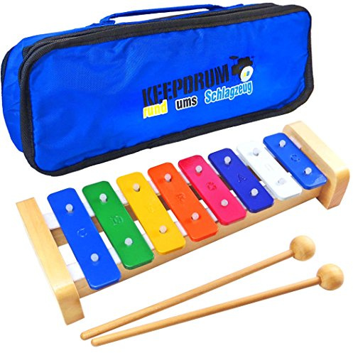 keepdrum KGS1 Glockenspiel aus Holz Xylophon für Kinder + Tragetasche MB01