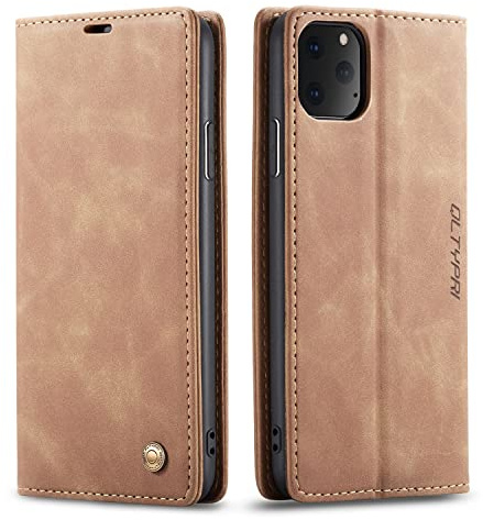 QLTYPRI Hülle für iPhone 11 Pro, Vintage Dünne Handyhülle mit Kartenfach Geld Slot Ständer PU Ledertasche TPU Bumper Wallet Case Flip Schutzhülle Kompatibel mit iPhone 11 Pro - Braun | Vintage PU Leder Hülle, Handyhülle mit 2 Kartenfächer, Standfunktion, Weicher TPU-Rahmen, Stoßfeste Flip Wallet Case