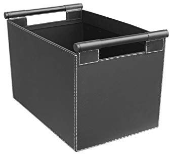 Holzkorb TermaTech Lederkorb Henriette schwarz mit massiven Holzgriffen