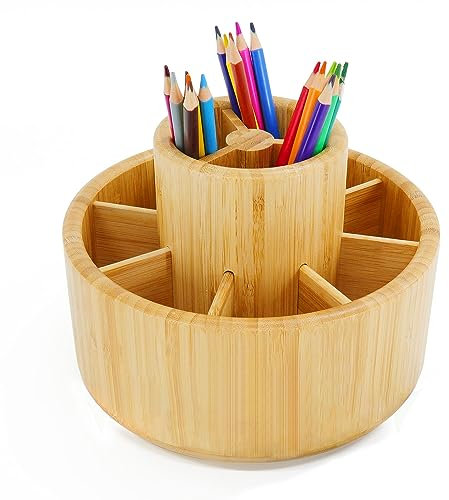 Utoplike Bamboo Desk Organizer, große Kapazität Pen Holder Lagerung für Bleistifte, Farbstifte, Pinsel, 360 Grad drehbar Büro Veranstalter, Holz Farbe