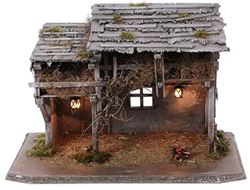 Holyart etable modèle Luhe en Bois lumières et feu pour crèche 14-15 cm