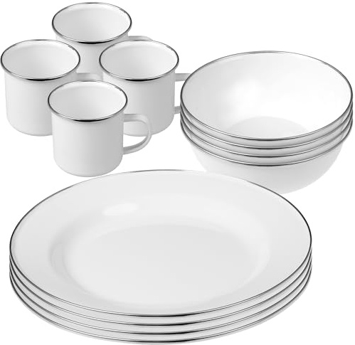 GRÄWE Camping Crockery Set 12 Pieces Made of Enamel (White)