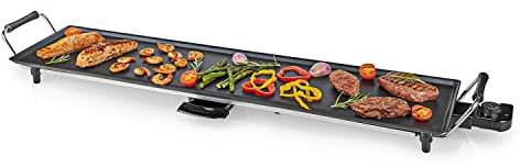 Electric Teppanyaki Grill Plate, Large Non-Stick Table Top Griddle with 90cm x 20cm Hot Plate, Adjustable Temperature Control and Drip Tray, 1800W - Black