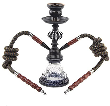 chicha 2 Tuyau Narguilé Ensemble Complet Verre a Narguilé Mini Vase Narguilé Kit de Démarrage Vase a Eau Matériel en Métal Fumer de L'eau Pipe Bong (Color : Black)