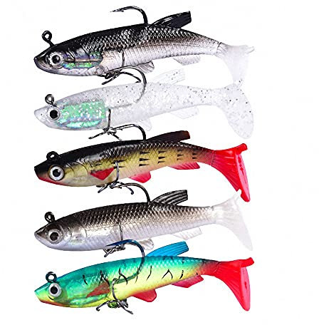 YMDZ 5 Stück Angelköder Set Crankbait Wobbler Kunstköder Swimbaits Süßwasser Brine Gummifische mit Drillingshaken, für Hecht Barsch Zander Angeln Köder