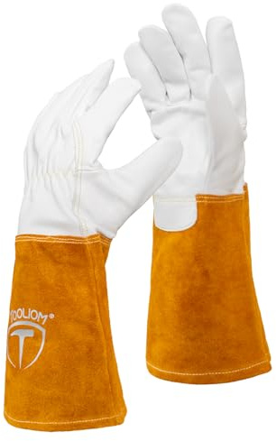 TOOLIOM Premium Goatskin TIG Welding Gloves Cuff Cowhide Split Leather with Soft Lining High-Dexterity (14-inch, Medium)