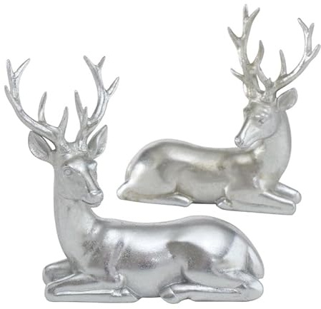 RiloStore 2 STK Hirsch Waldtiere Silber Farben b442 Herbst Weihnachten Deko Tiere Weihnachtsdeko Herbstdeko 15cm Aufsteller Rehe Hirsch Herbst Deko