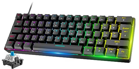 FELiCON x ZIYOU LANG T60 Mini 60% RGB Tastiera da Gioco, Interruttore Blu Meccanico con 62 Tasti Compatti, 18 LED Chroma Retroilluminati Personalizzabili, Cavo USB Type-C QWERTY per PC Mac-Nero