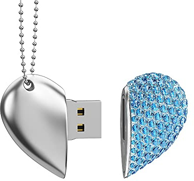 RAOYI Clé USB 2.0 en forme de cœur 64 Go avec porte-clés - Bleu