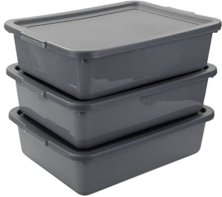 Begale Kommerzielle Busbox, Kunststoff, mit Deckel, 13 l, Grau, 3er-Pack