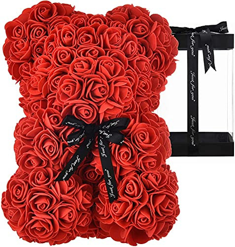 nessuna marca Orsacchiotto di rose 25 cm Teddy Bear Rosse Idea Regalo Regali per Lei Fidanzata Compleanno Mamma Anniversario San Valentino confezione regalo Rosso Amore Love Orso Fiori