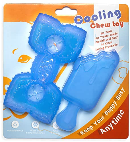 SPOFLY Kauspielzeug für Welpen, kühlendes natürliches Zahnungsgummi, 2 Stück für die Reinigung der Zähne und schützt die Mund-, gefrierbares Hunde-Kauspielzeug-Set (Blau, Eiscreme)