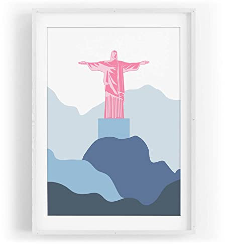 Paul Sinus Rio de Janeiro Statue Cristo abstrakte Illustration Dekorativ Farbe Motiv gerahmt Weiß in A3