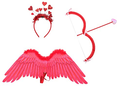 VALICLUD Amor KostüMset Mit Herz Stirnband Und Rote FlüGel Pfeil Und Bogen FüR Kinder Ideal FüR Valentinstag Und Themenpartys