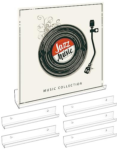 QWORK® 6 Pezzi Portadischi in Vinile, Espositore da Parete in Acrilico per Dischi in Vinile, Foto, Libri, Opere d'Arte, Trucco (12 x 1,5 x 1,5)