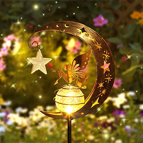 La Lampada Solare per Esterni/Fata dei Fiori,Esterno Divertenti Lampada Solare,Lampada Solare Per Esterni,Luci Decorative per Esterni con Sfera di Vetro a Led Luce,Lampada Solare Lunare