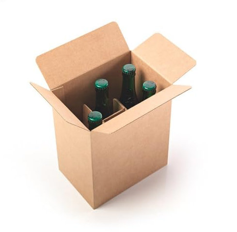 Caja de Cartón para 6 Botellas de Cerveza con Colmena Automontable | Pack 25 unidades | Separador Incorporado, 100% Reciclable, 20.2x13.7x24 cm