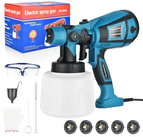 Vothen Spruzzatore per vernice, 800 W, pistola a spruzzo con 5 ugelli e 3 modelli, spruzzatore elettrico per vernice da 1400 ml, max 1100 ml/min, 100 DIN, pistola a spruzzo HVLP per recinzioni,
